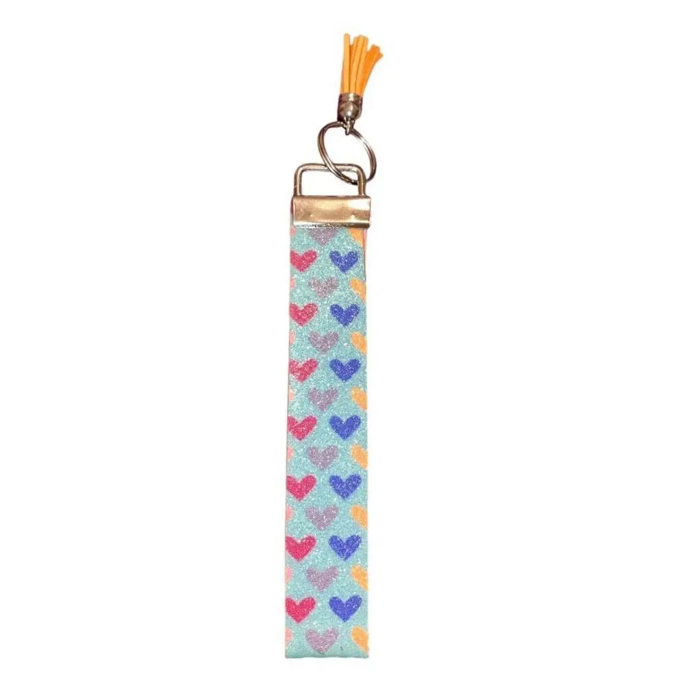 ☀️3/$9☀️ Glitter Heart Faux Leather Keychain with Orange Tassel